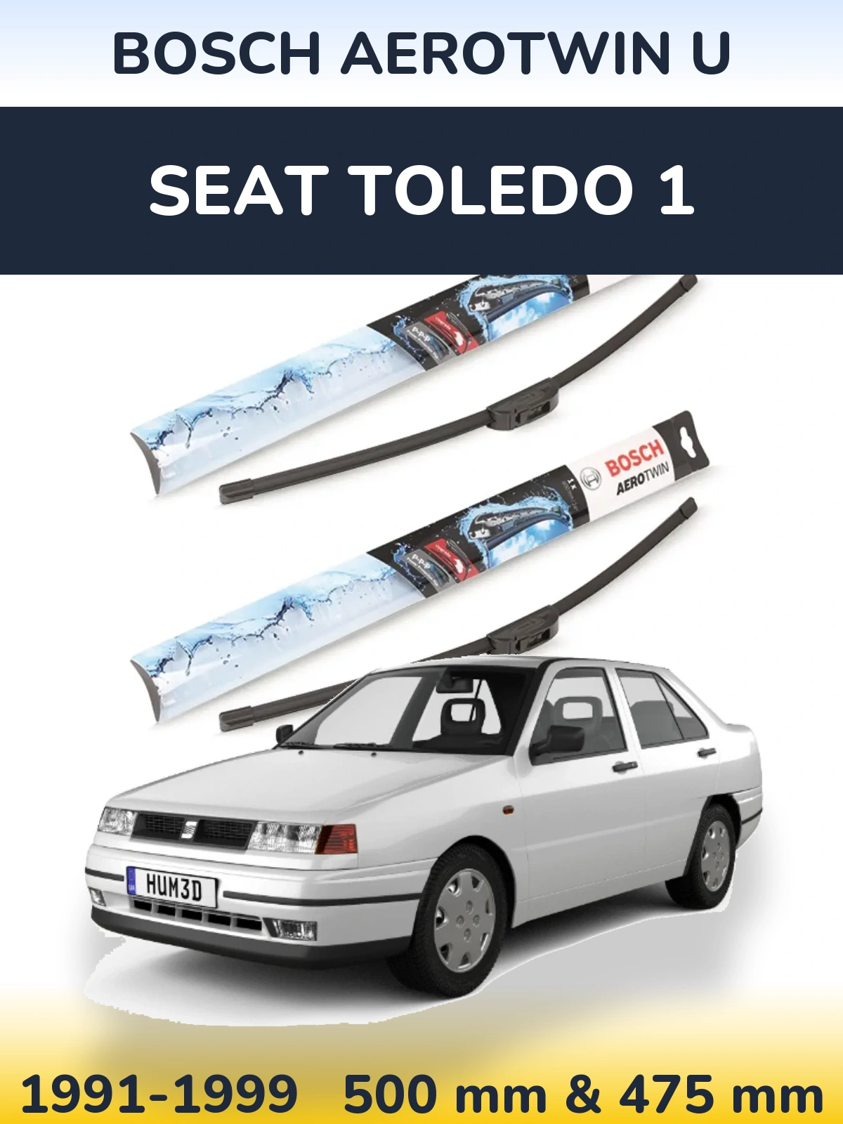 Front wiper blade set BOSCH AeroTwin U 500 & 475 mm for SEAT Toledo 1 1991-1999