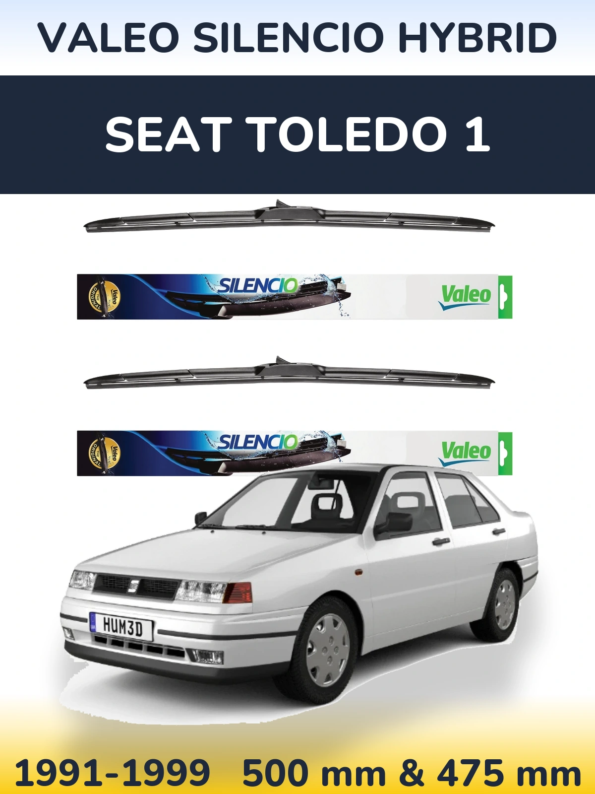 Front wiper blade set Valeo Silencio Hybrid 500 & 475 mm for SEAT Toledo 1 1991-1999
