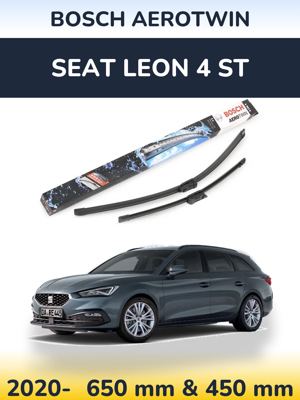 Front wiper blade set BOSCH AeroTwin 650 & 450 mm for SEAT Leon 4 ST 2020-2026