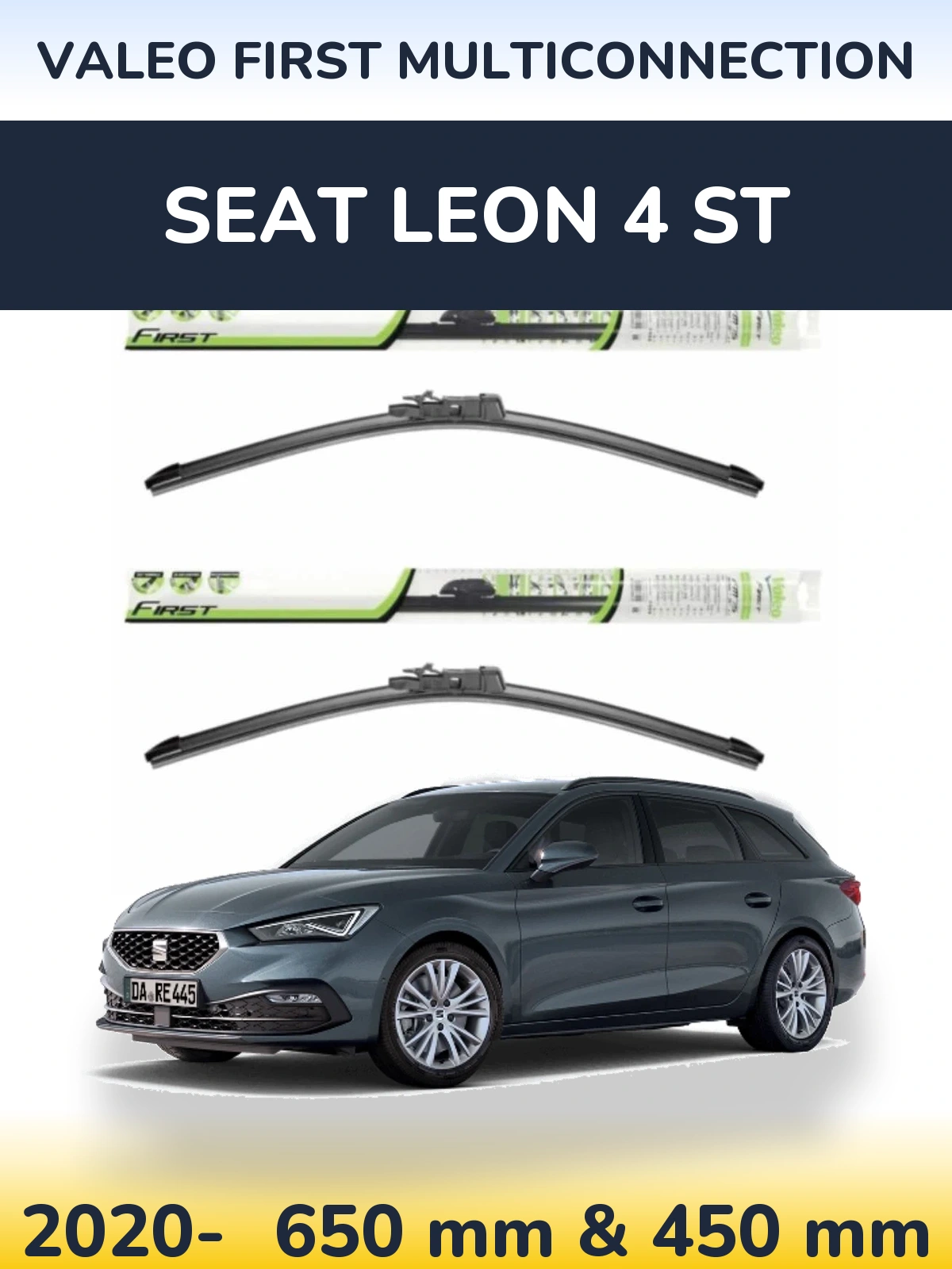 Front wiper blade set Valeo First MultiConnection 650 & 450 mm for SEAT Leon 4 ST 2020-2026