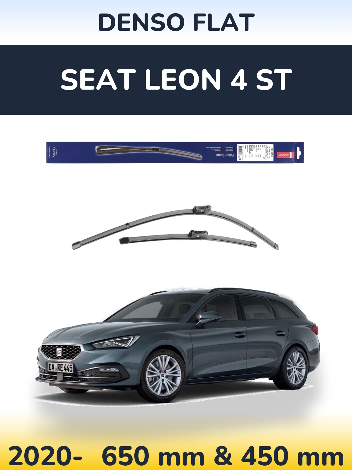 Front wiper blade set Denso Flat 650 & 450 mm for SEAT Leon 4 ST 2020-2026
