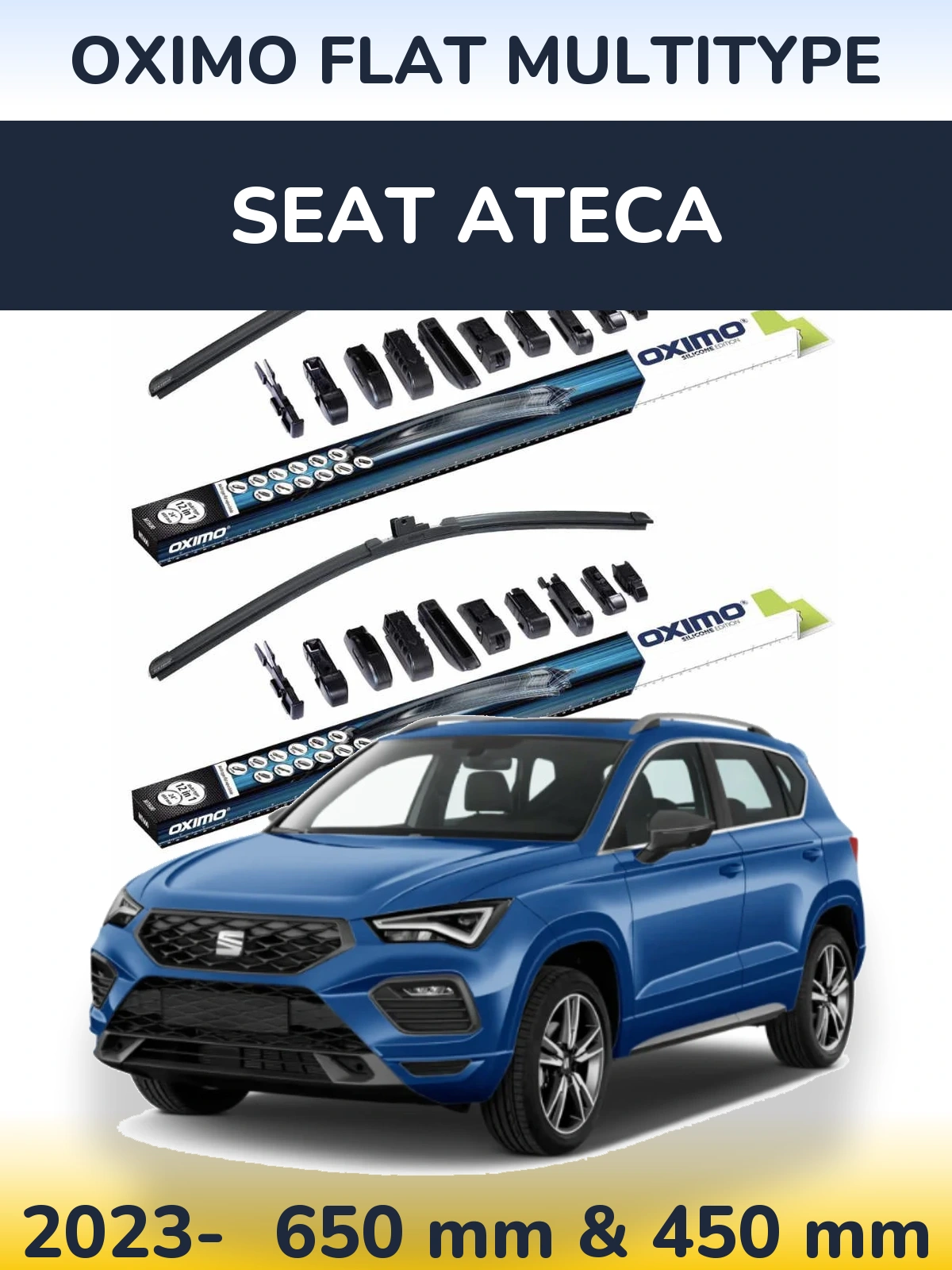 Front wiper blade set Oximo Flat MultiTipse 650 & 450 mm for SEAT Ateca 2023-2026