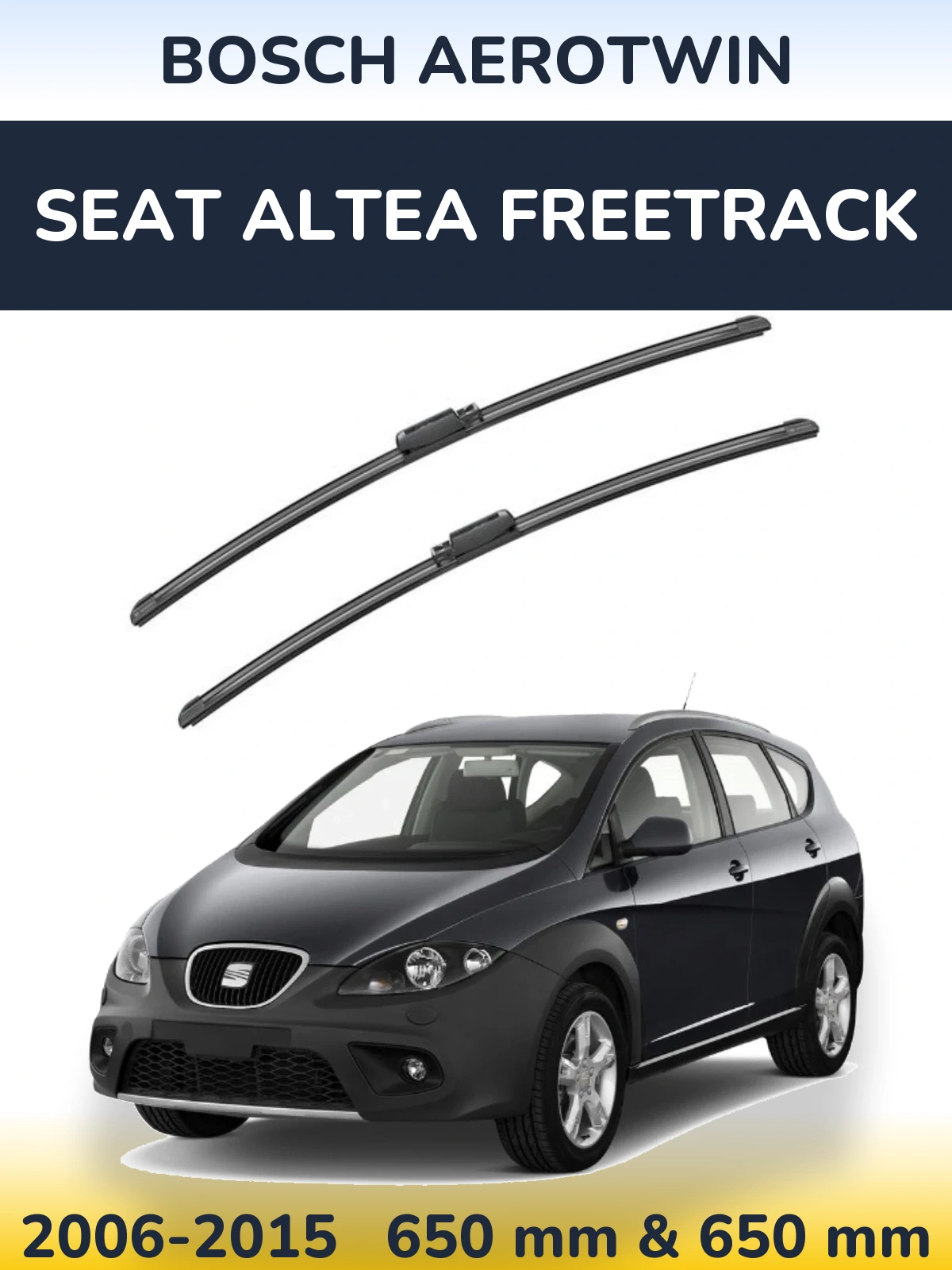 Front wiper blade set BOSCH AeroTwin 650 & 650 mm for SEAT Altea Freetrack 2006-2015