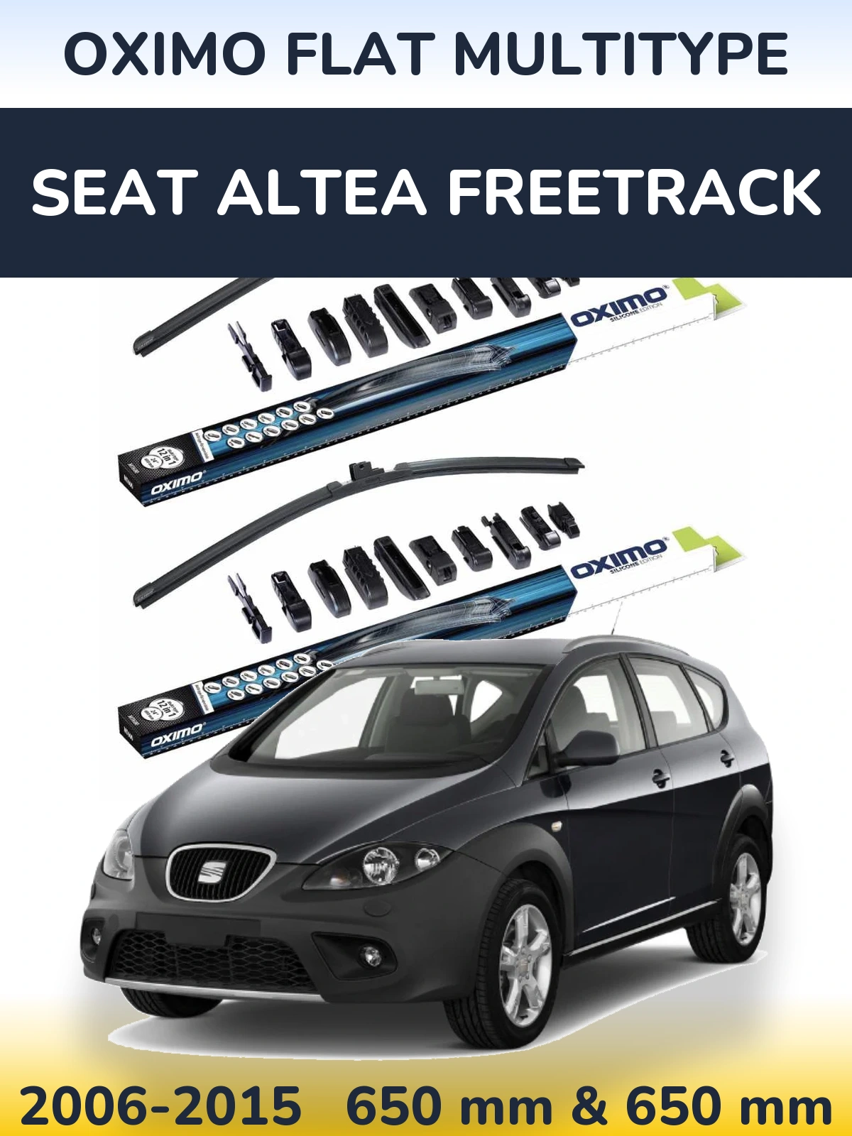 Front wiper blade set Oximo Flat MultiTipse 650 & 650 mm for SEAT Altea Freetrack 2006-2015