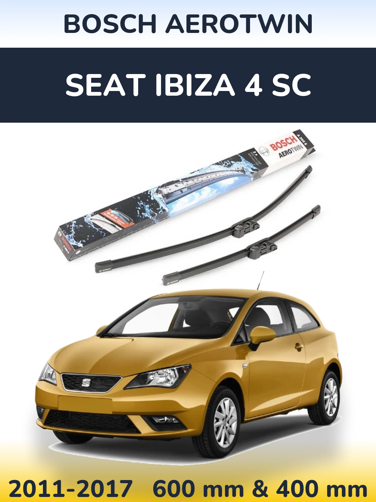 Комплект передних дворников BOSCH AeroTwin 600 & 400 мм для SEAT Ibiza 4 SC 2011-2017