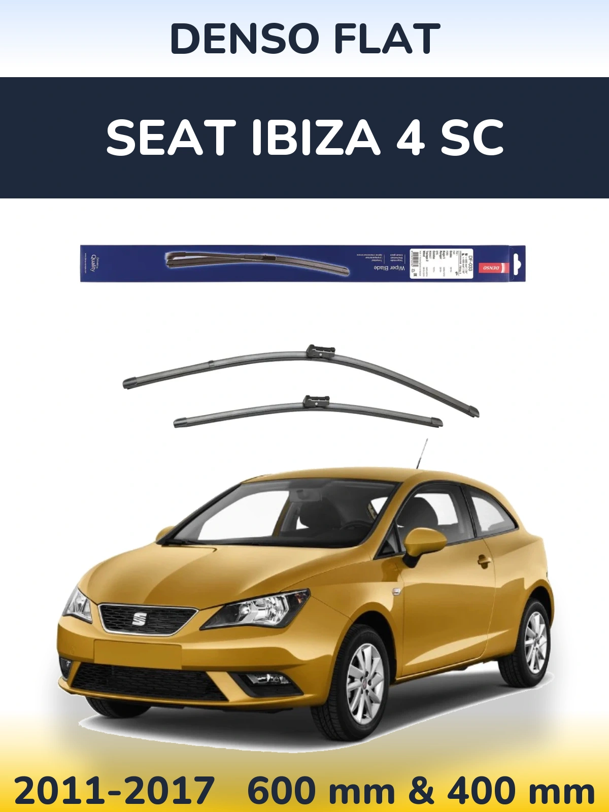 Front wiper blade set Denso Flat 600 & 400 mm for SEAT Ibiza 4 SC 2011-2017