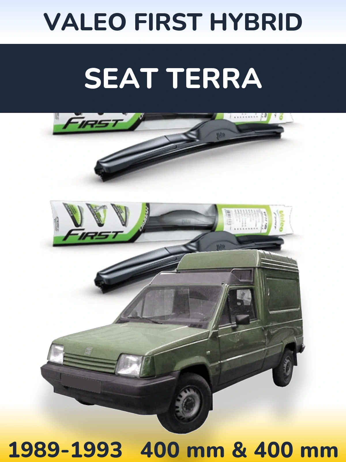 Front wiper blade set Valeo First Hybrid 400 & 400 mm for SEAT Terra 1989-1993