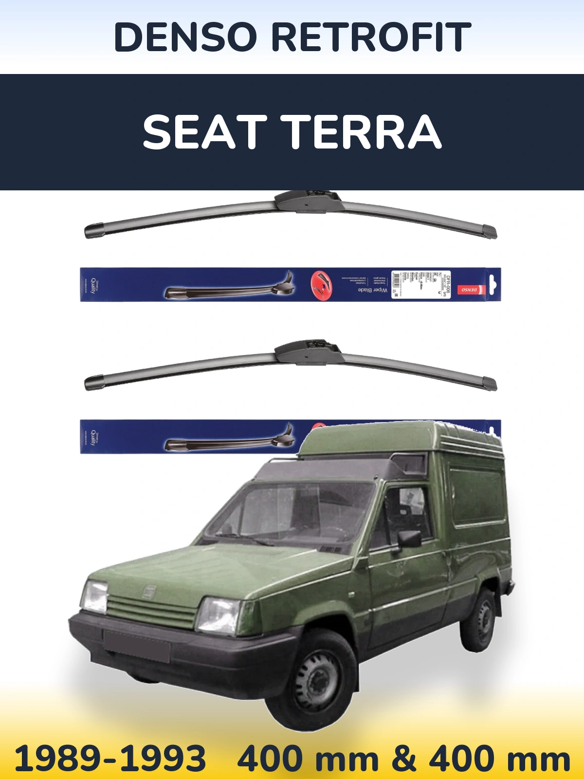 Front wiper blade set Denso Retrofit 400 & 400 mm for SEAT Terra 1989-1993