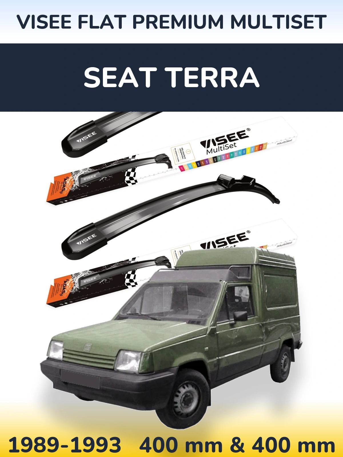 Front wiper blade set VISEE FLAT PREMIUM MultiSet 400 & 400 mm for SEAT Terra 1989-1993