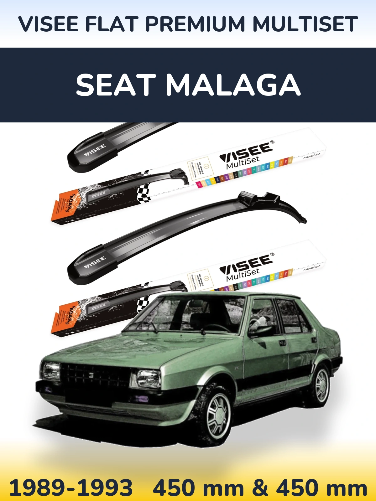 Front wiper blade set VISEE FLAT PREMIUM MultiSet 450 & 450 mm for SEAT Malaga 1989-1993