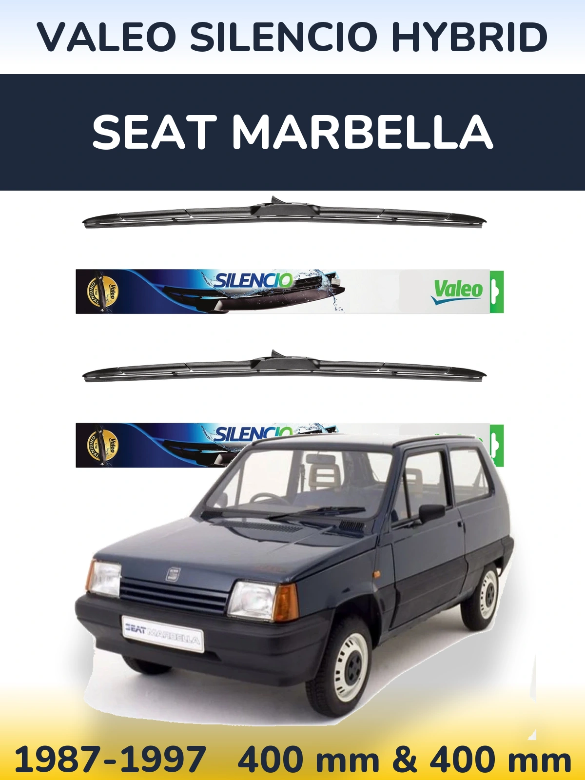 Front wiper blade set Valeo Silencio Hybrid 400 & 400 mm for SEAT Marbella 1987-1997