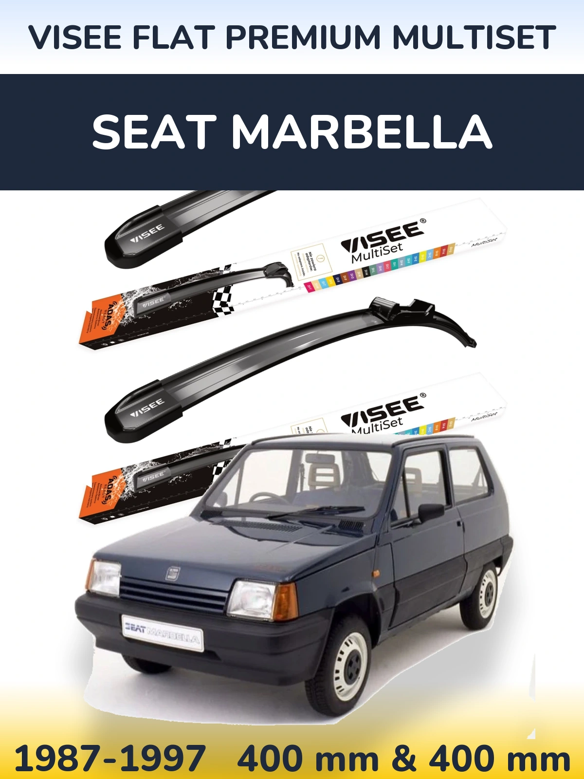 Комплект передніх щіток VISEE FLAT PREMIUM MultiSet 400 & 400 мм для SEAT Marbella 1987-1997