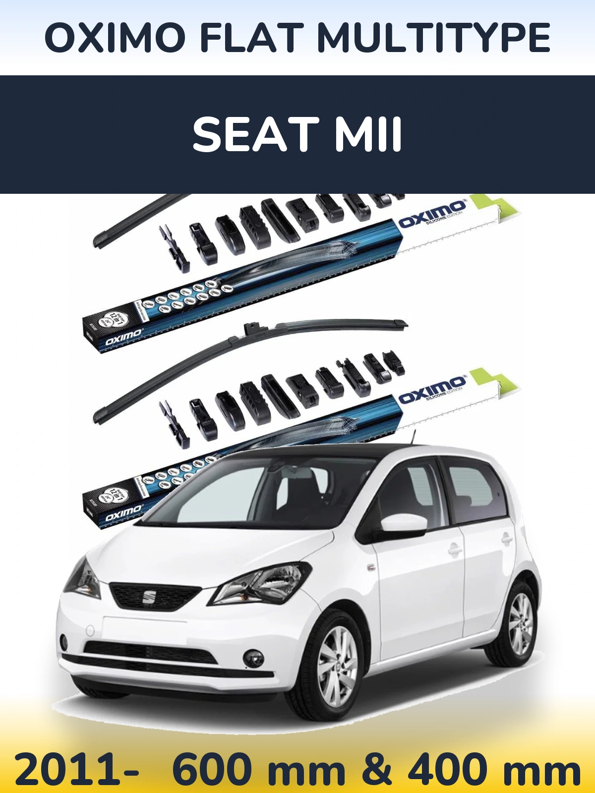 Front wiper blade set Oximo Flat MultiTipse 600 & 400 mm for SEAT Mii 2011-2026