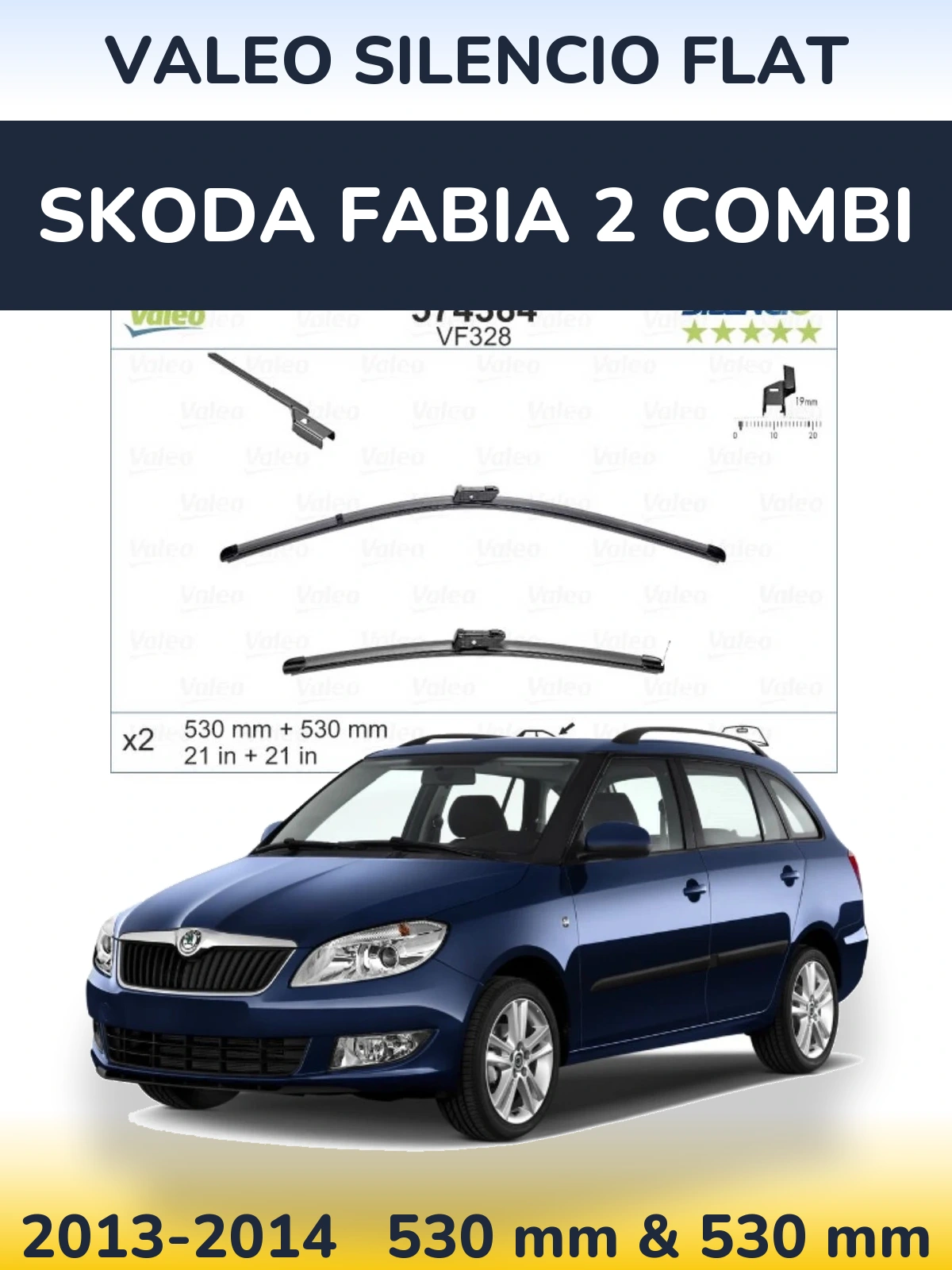 Комплект передних дворников Valeo Silencio Flat 530 & 520 мм для Skoda Fabia 2 Combi 2013-2014