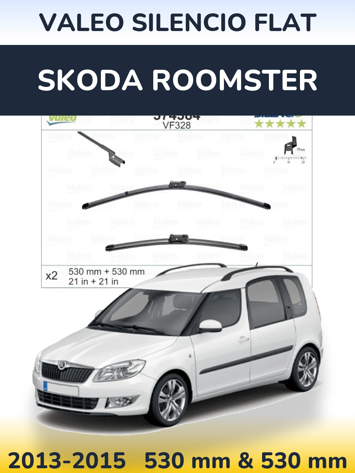 Front wiper blade set Valeo Silencio Flat 530 & 520 mm for Skoda Roomster 2013-2015
