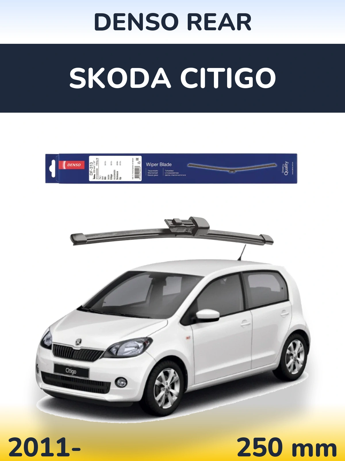 Rear wiper blade Denso Rear 250 mm for Skoda Citigo 2011-2026
