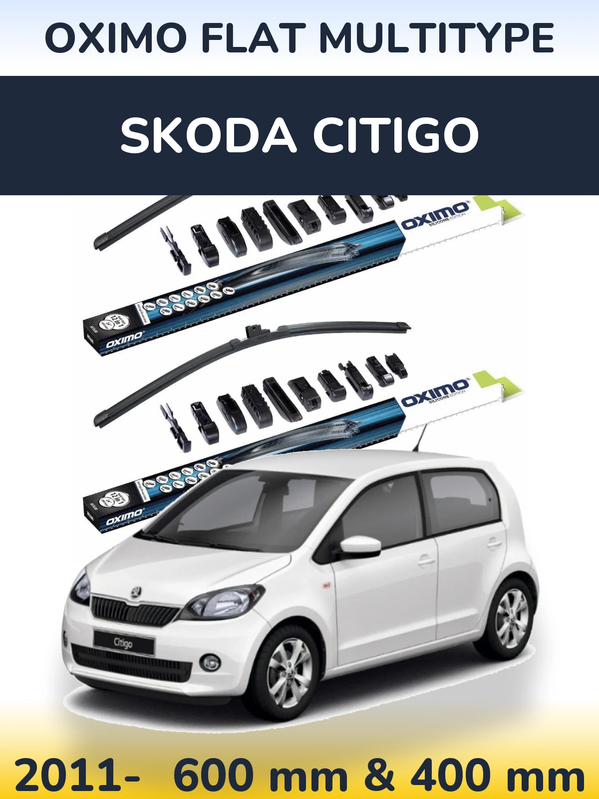 Front wiper blade set Oximo Flat MultiTipse 600 & 400 mm for Skoda Citigo 2011-2026