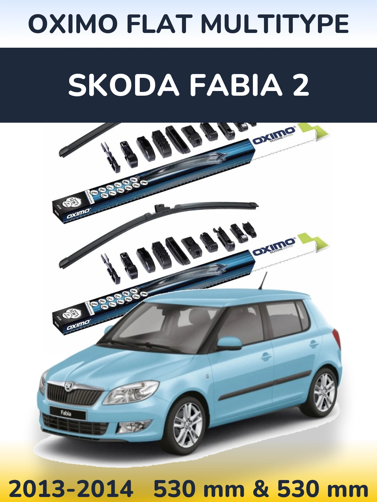 Комплект передних дворников Oximo Flat MultiТипe 530 & 530 мм для Skoda Fabia 2 2013-2014