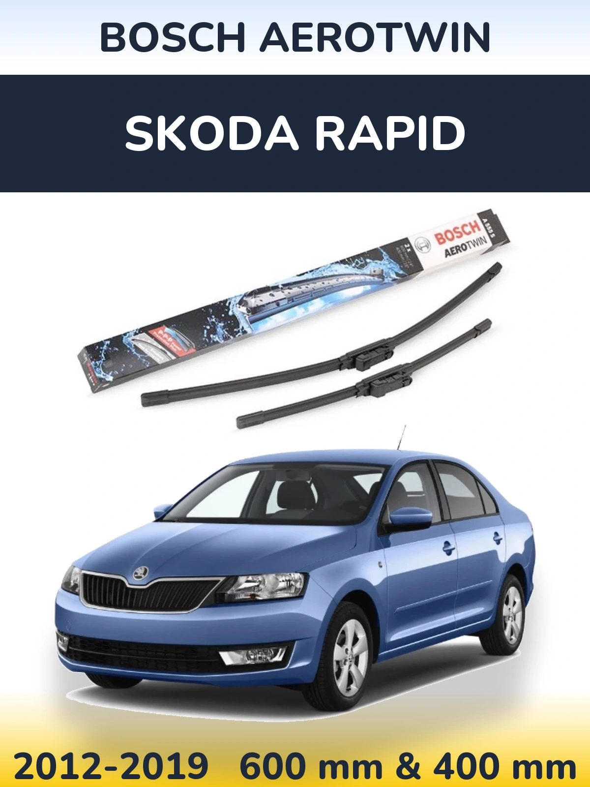 Комплект передних дворников BOSCH AeroTwin 600 & 400 мм для Skoda Rapid 2012-2019