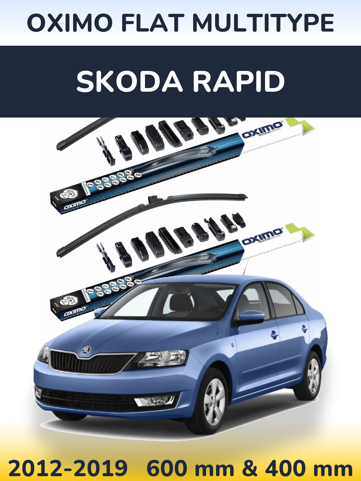 Комплект передних дворников Oximo Flat MultiТипe 600 & 400 мм для Skoda Rapid 2012-2019