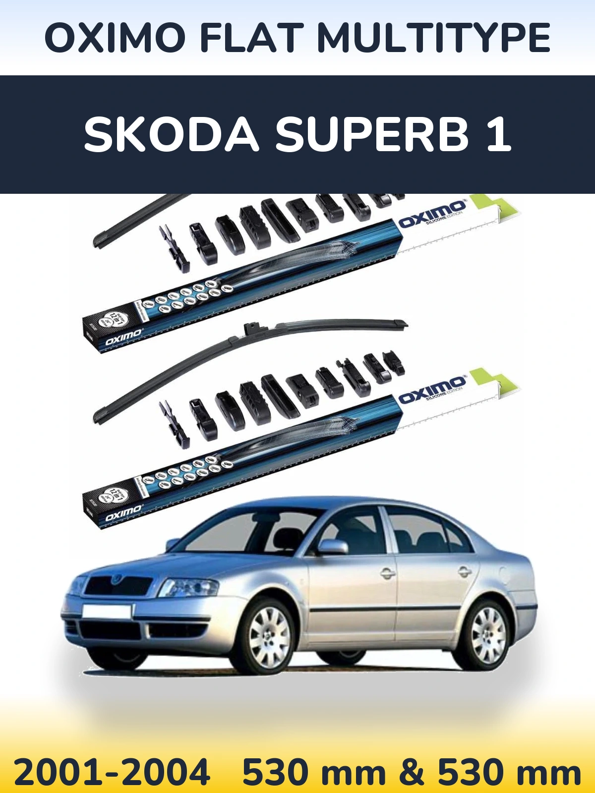 Комплект передних дворников Oximo Flat MultiТипe 530 & 530 мм для Skoda Superb 1 2001-2004