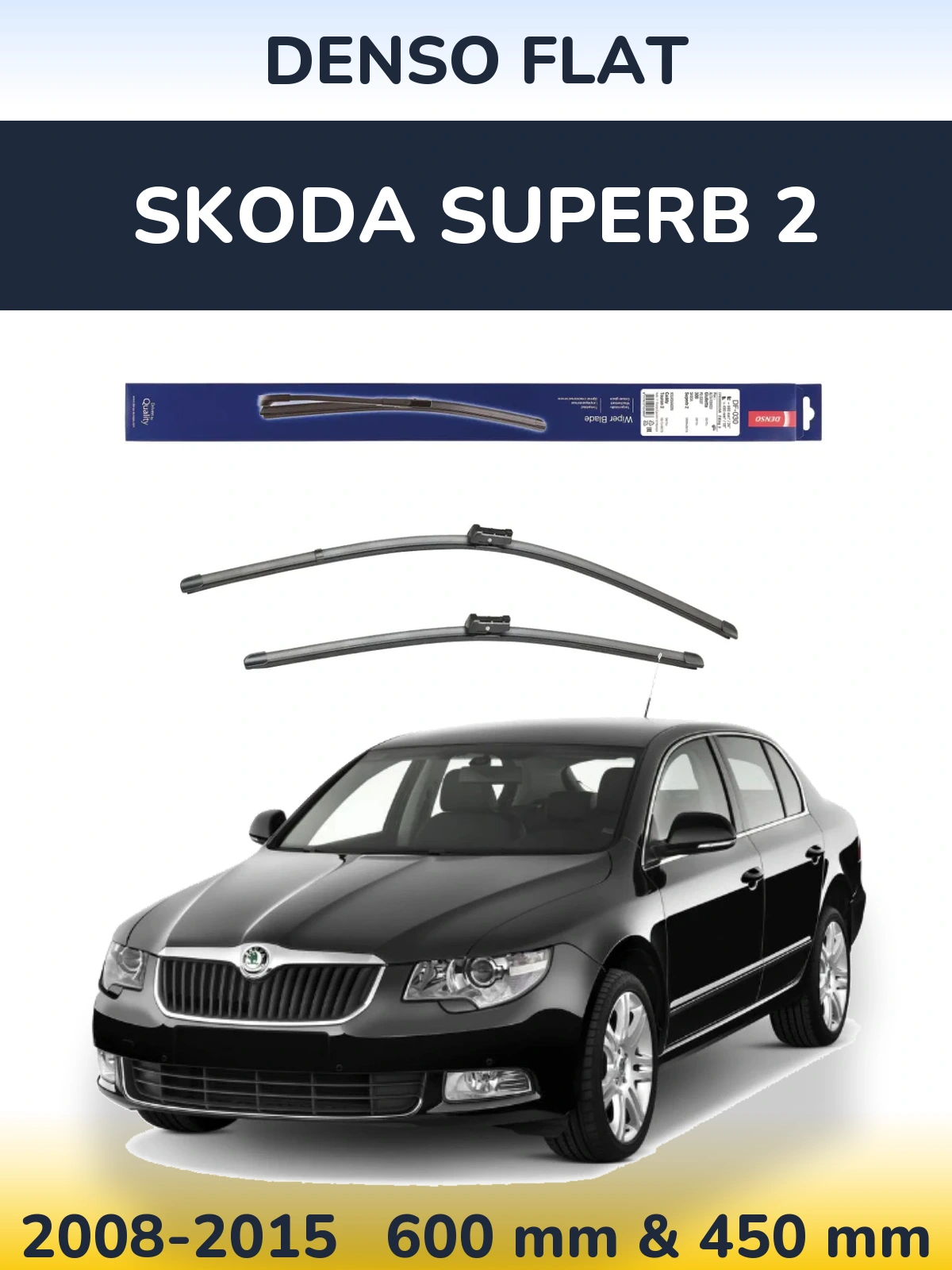 Front wiper blade set Denso Flat 600 & 450 mm for Skoda Superb 2 2008-2015