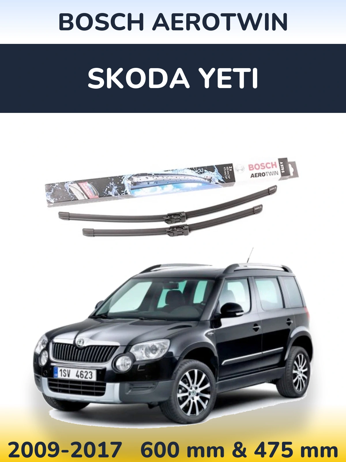 Комплект передніх щіток BOSCH AeroTwin 600 & 475 мм для Skoda Yeti 2009-2017