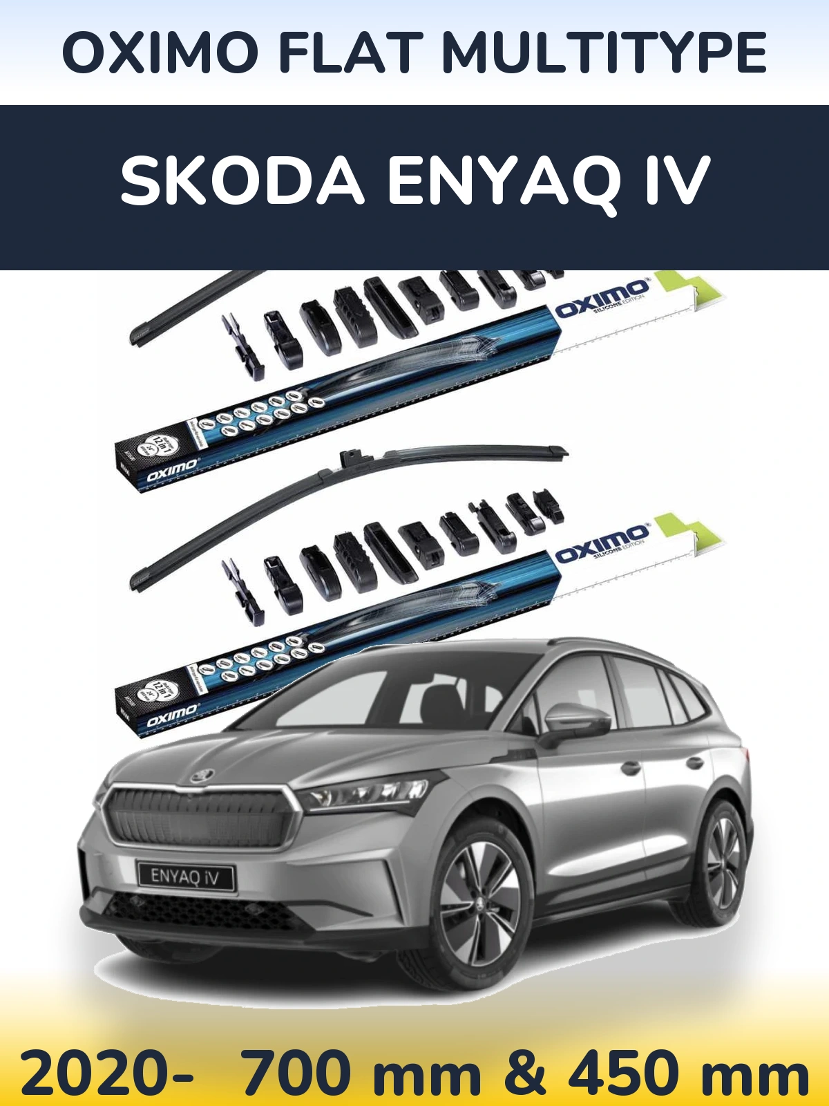 Front wiper blade set Oximo Flat MultiTipse 700 & 450 mm for Skoda Enyaq iV 2020-2026