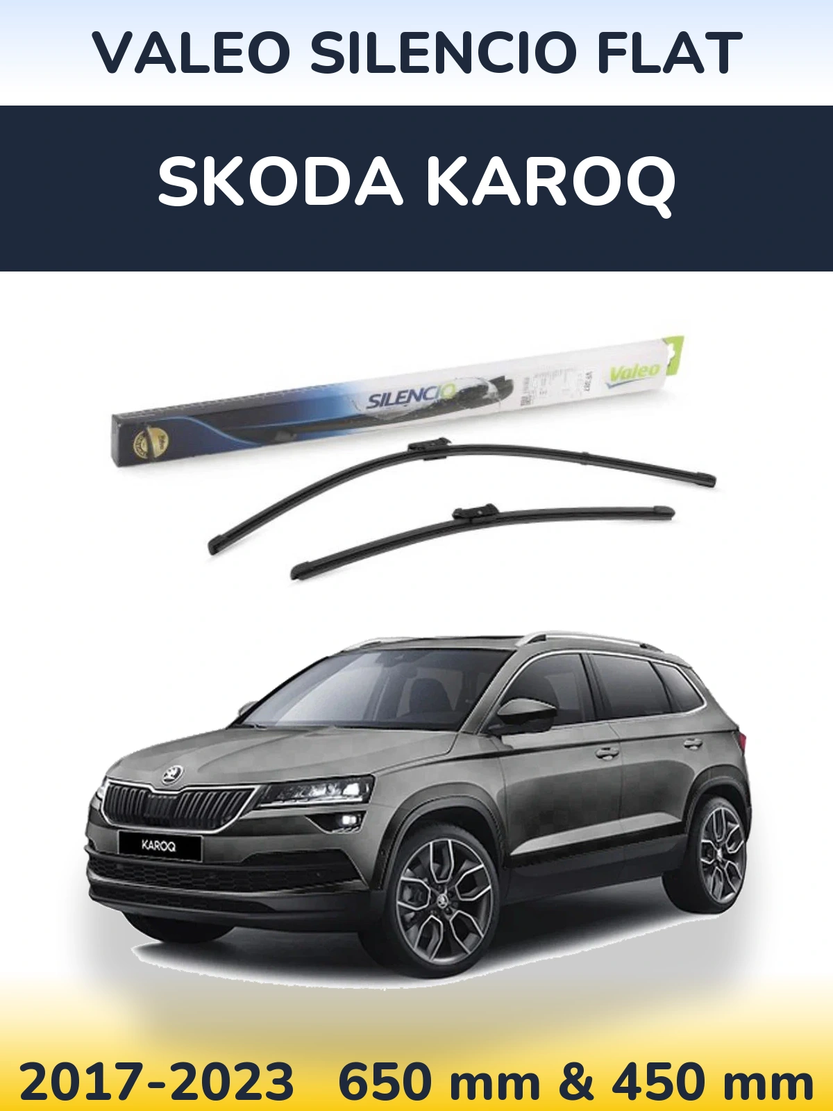 Front wiper blade set Valeo Silencio Flat 650 & 450 mm for Skoda Karoq 2017-2023