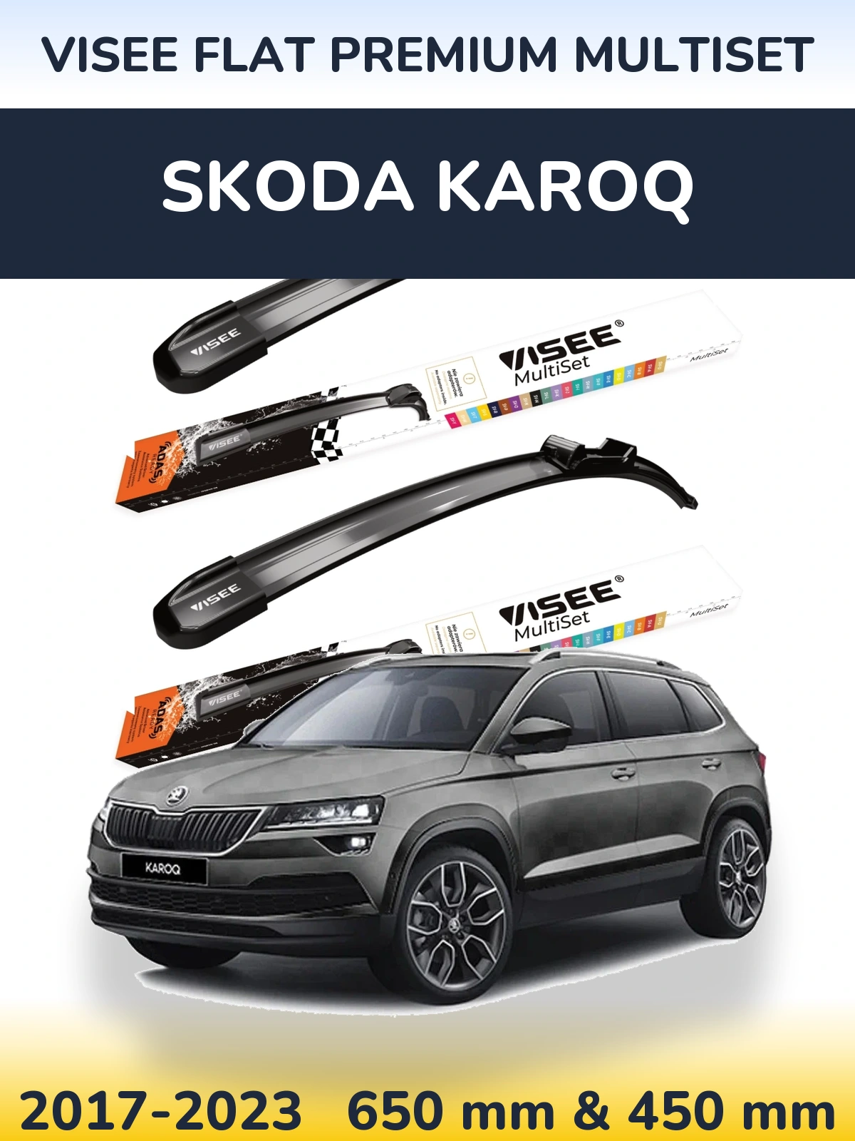 Front wiper blade set VISEE FLAT PREMIUM MultiSet 650 & 450 mm for Skoda Karoq 2017-2023