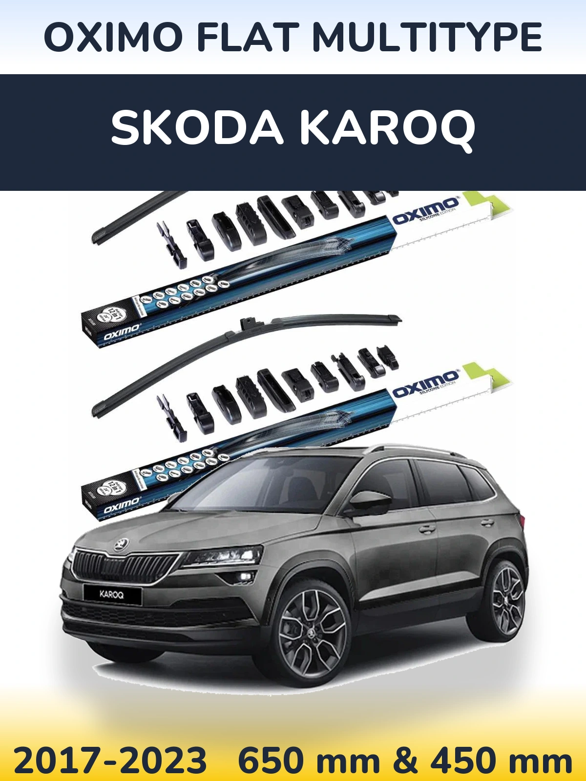 Комплект передних дворников Oximo Flat MultiТипe 650 & 450 мм для Skoda Karoq 2017-2023