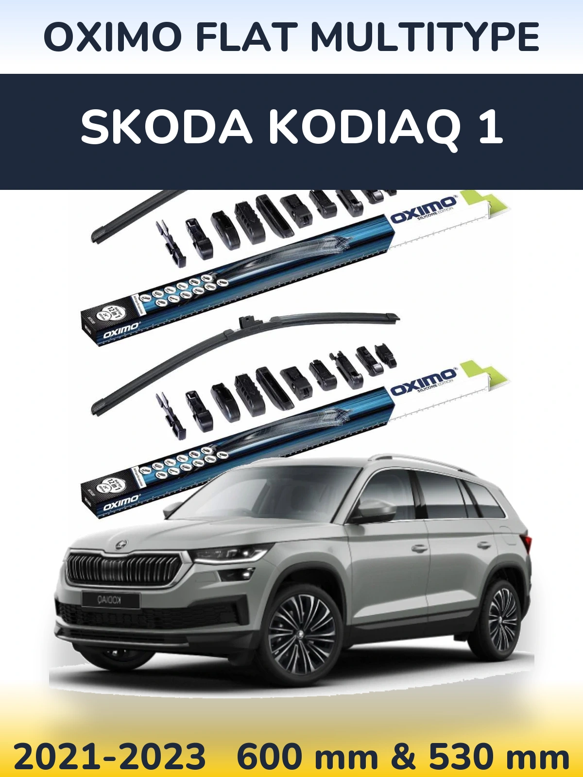 Комплект передних дворников Oximo Flat MultiТипe 600 & 530 мм для Skoda Kodiaq 1 2021-2023