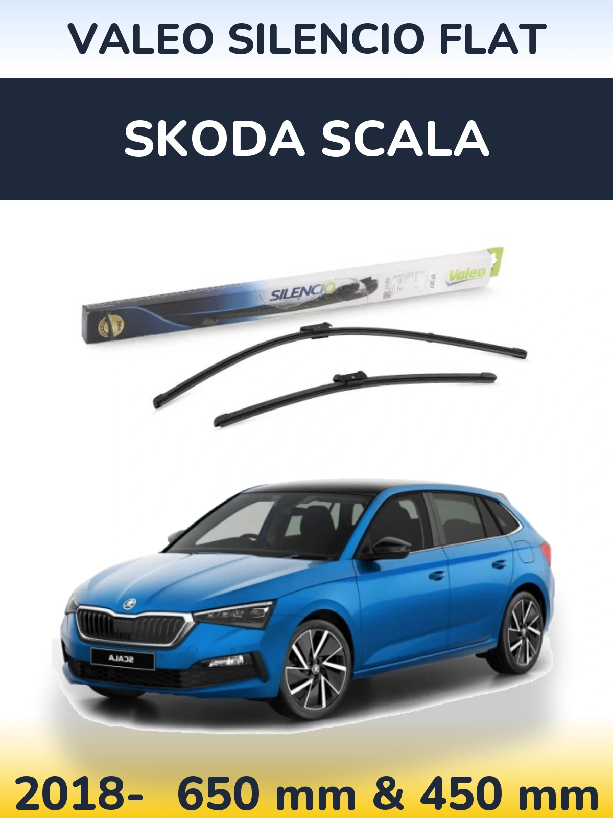 Front wiper blade set Valeo Silencio Flat 650 & 450 mm for Skoda Scala 2018-2026