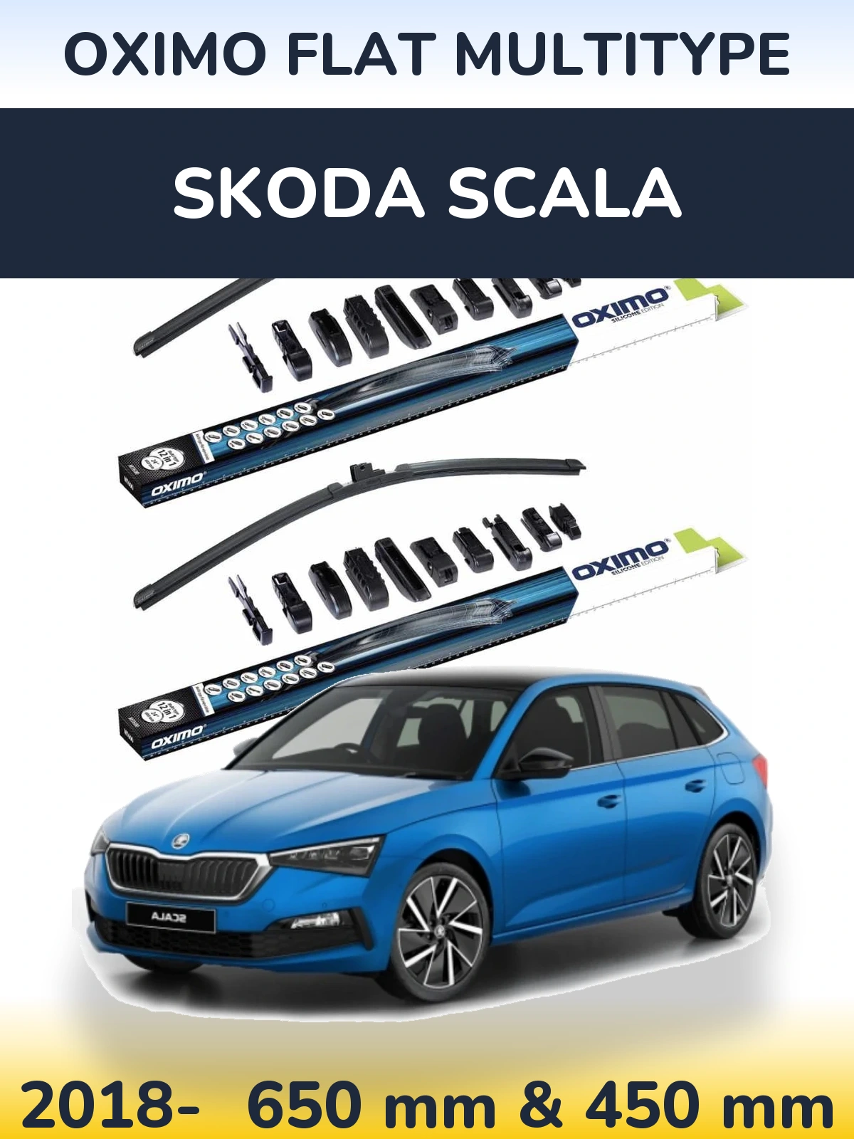 Front wiper blade set Oximo Flat MultiTipse 650 & 450 mm for Skoda Scala 2018-2026