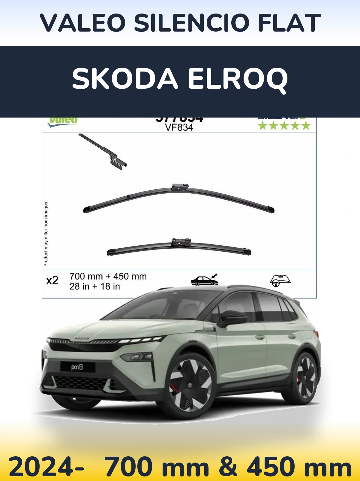 Front wiper blade set Valeo Silencio Flat 700 & 450 mm for Skoda Elroq 2024-2026