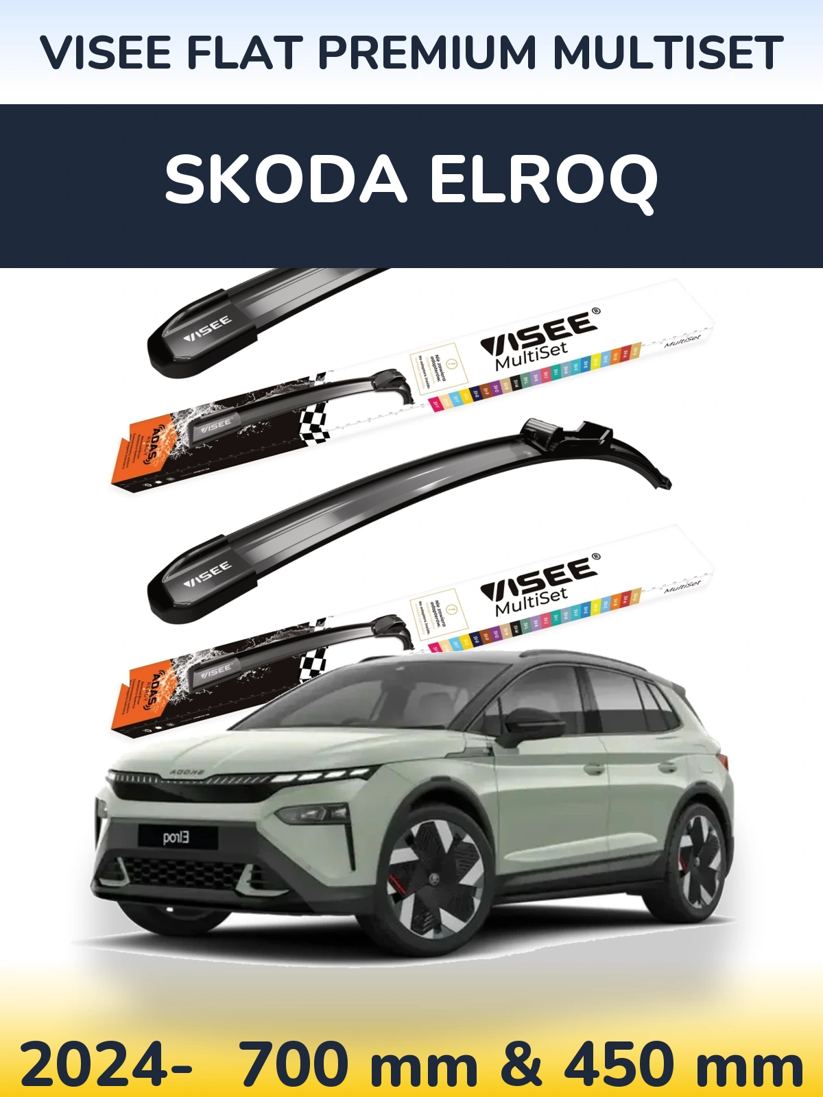 Front wiper blade set VISEE FLAT PREMIUM MultiSet 700 & 450 mm for Skoda Elroq 2024-2026