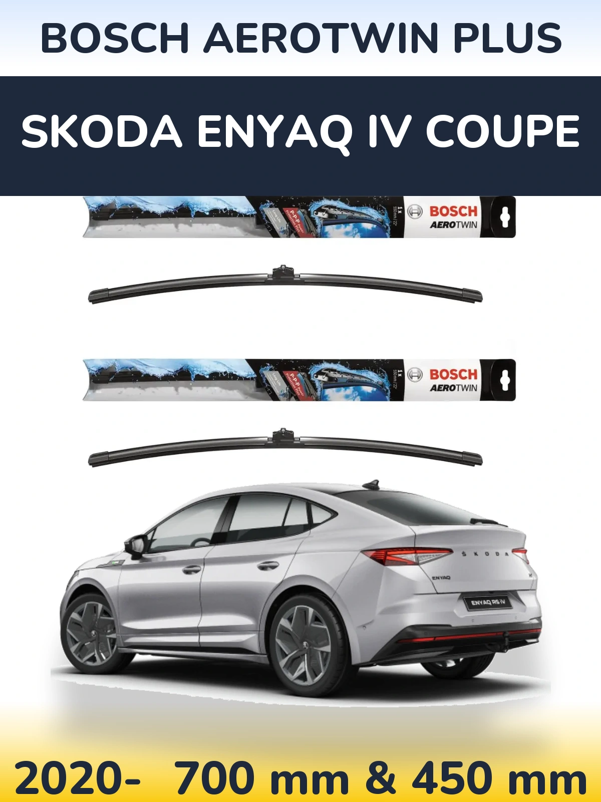 Комплект передніх щіток BOSCH AeroTwin Plus 700 & 450 мм для Skoda Enyaq iV Coupe 2020-2026