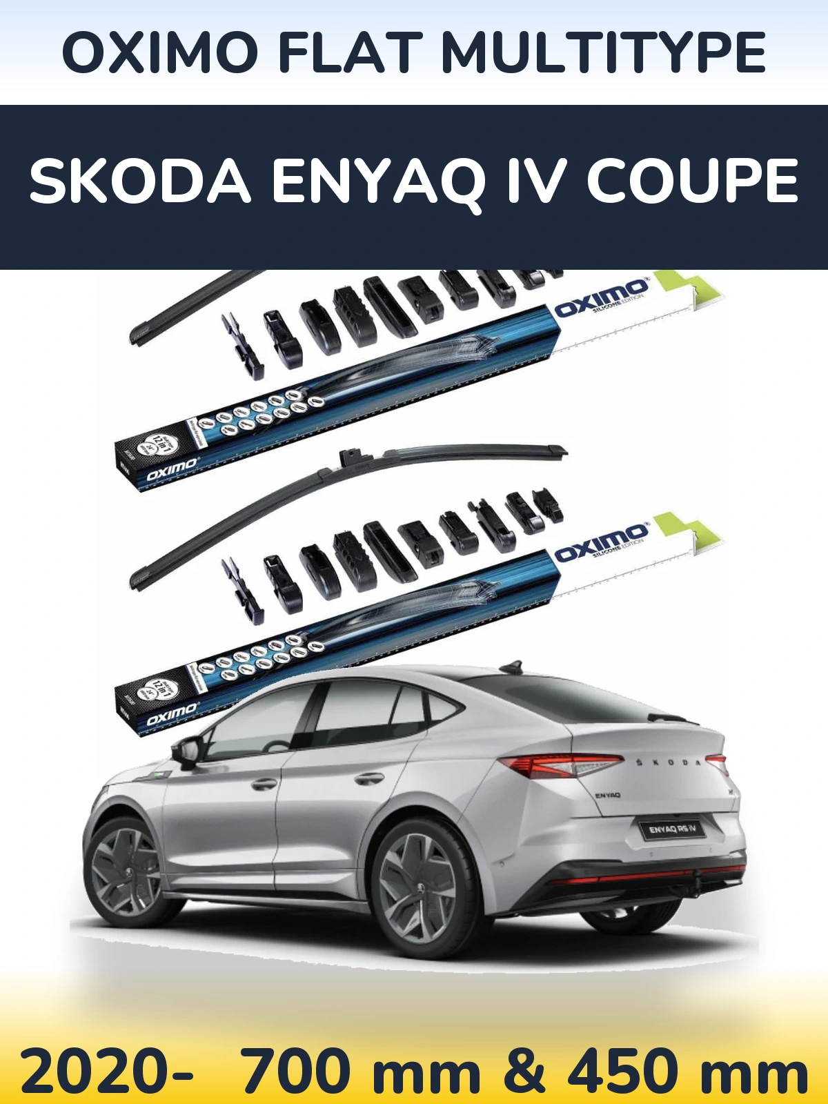 Front wiper blade set Oximo Flat MultiTipse 700 & 450 mm for Skoda Enyaq iV Coupe 2020-2026