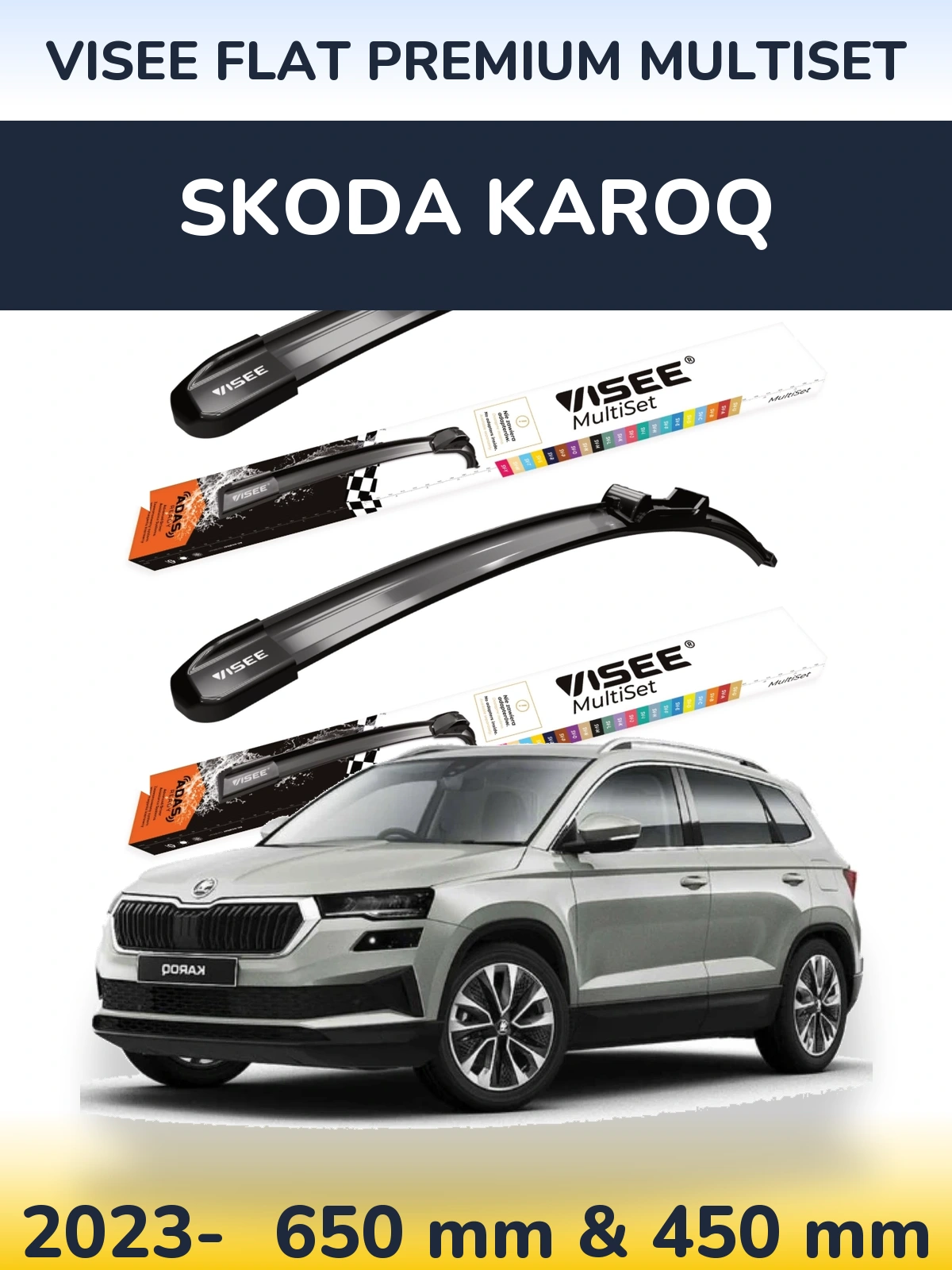 Front wiper blade set VISEE FLAT PREMIUM MultiSet 650 & 450 mm for Skoda Karoq 2023-2026