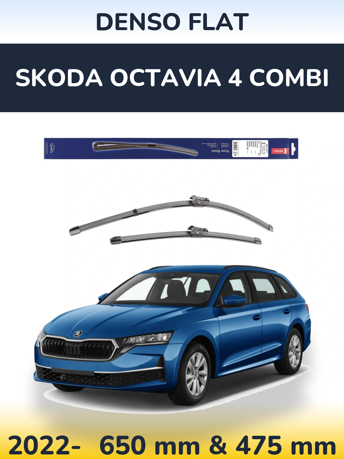 Front wiper blade set Denso Flat 650 & 475 mm for Skoda Octavia 4 Combi 2022-2026