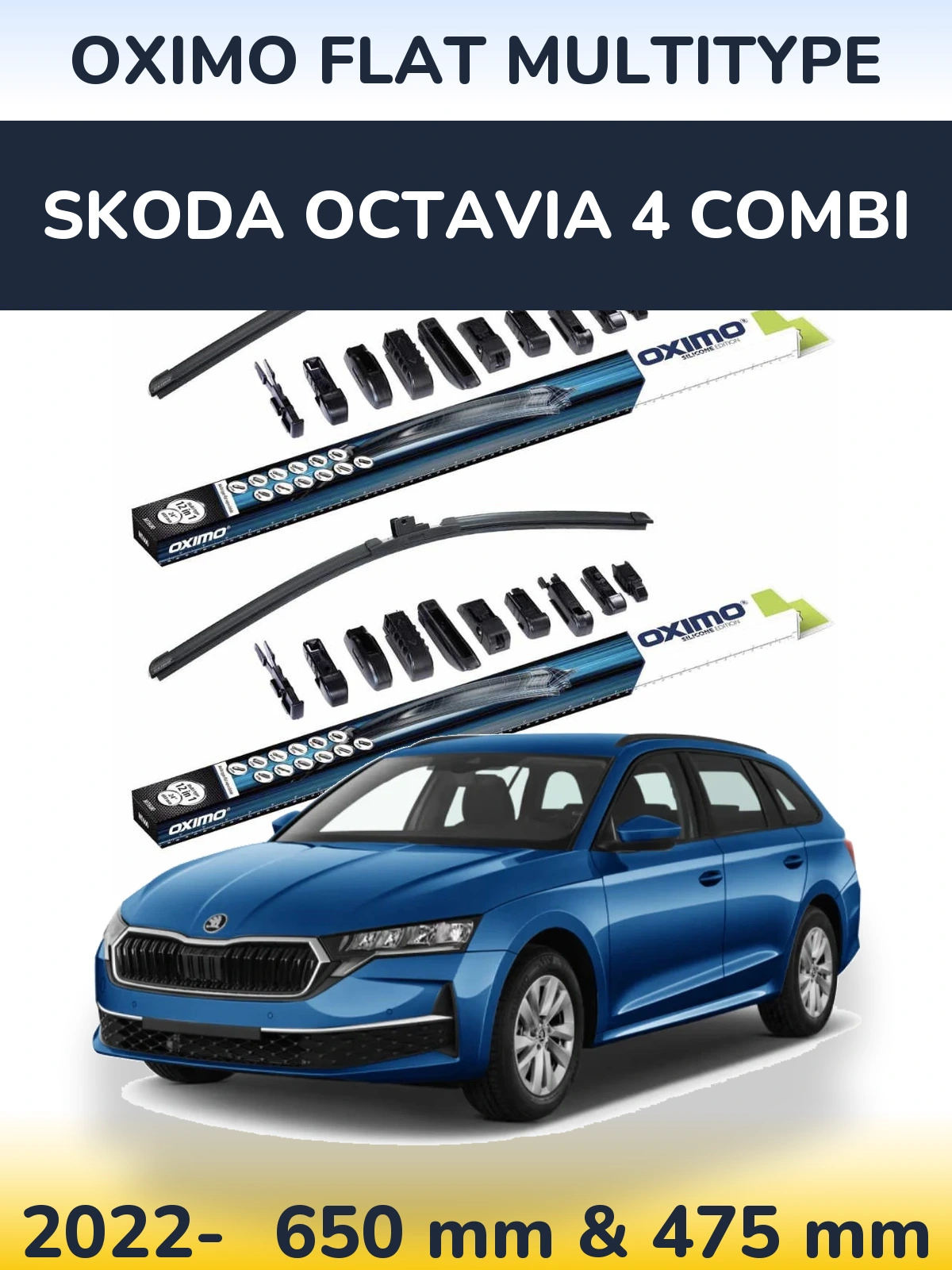 Комплект передніх щіток Oximo Flat MultiТипe 650 & 475 мм для Skoda Octavia 4 Combi 2022-2026