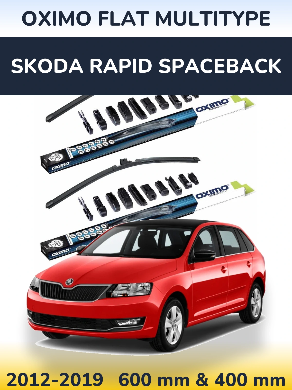 Front wiper blade set Oximo Flat MultiTipse 600 & 400 mm for Skoda Rapid Spaceback 2012-2019