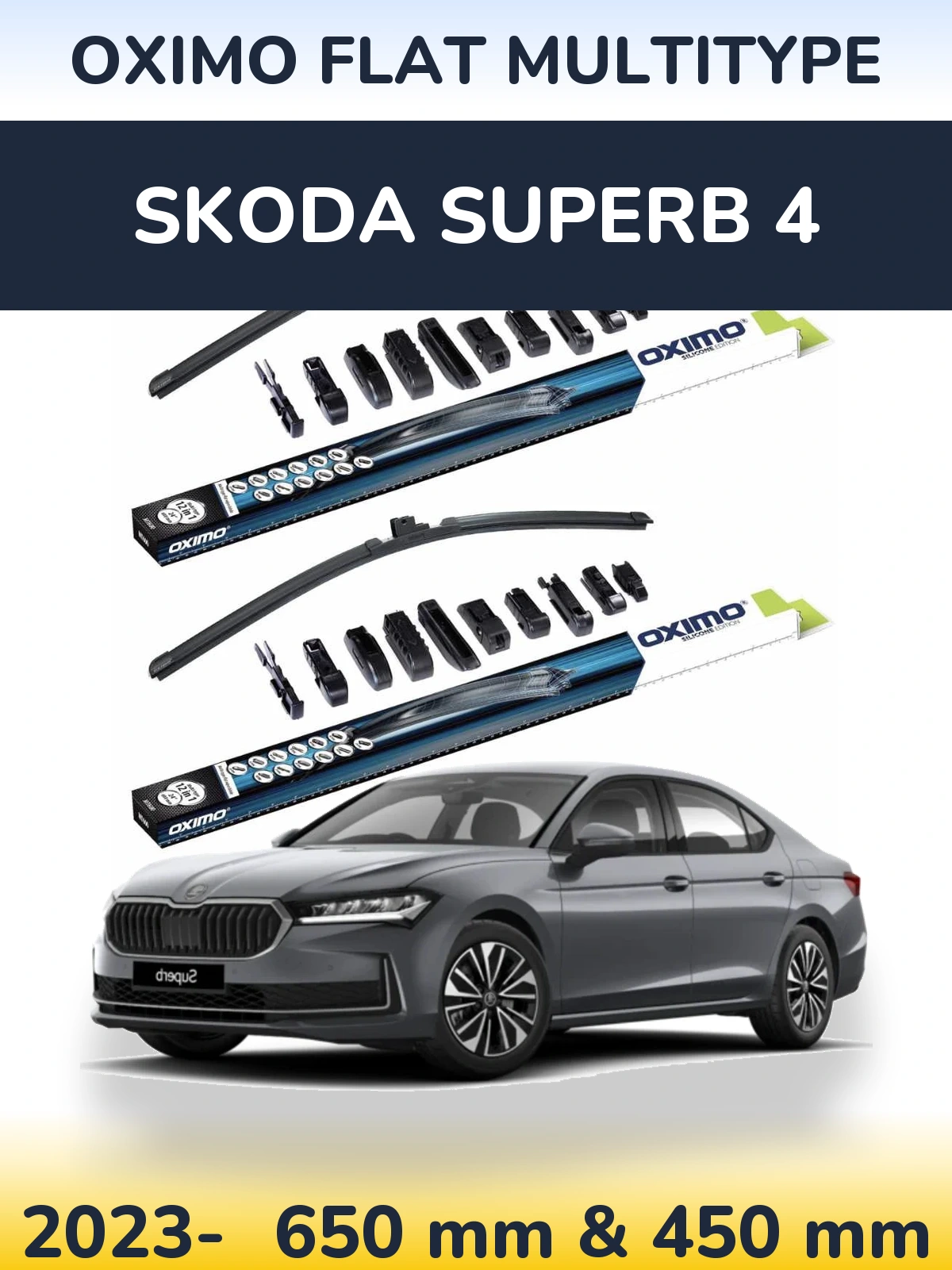 Front wiper blade set Oximo Flat MultiTipse 650 & 450 mm for Skoda Superb 4 2023-2026