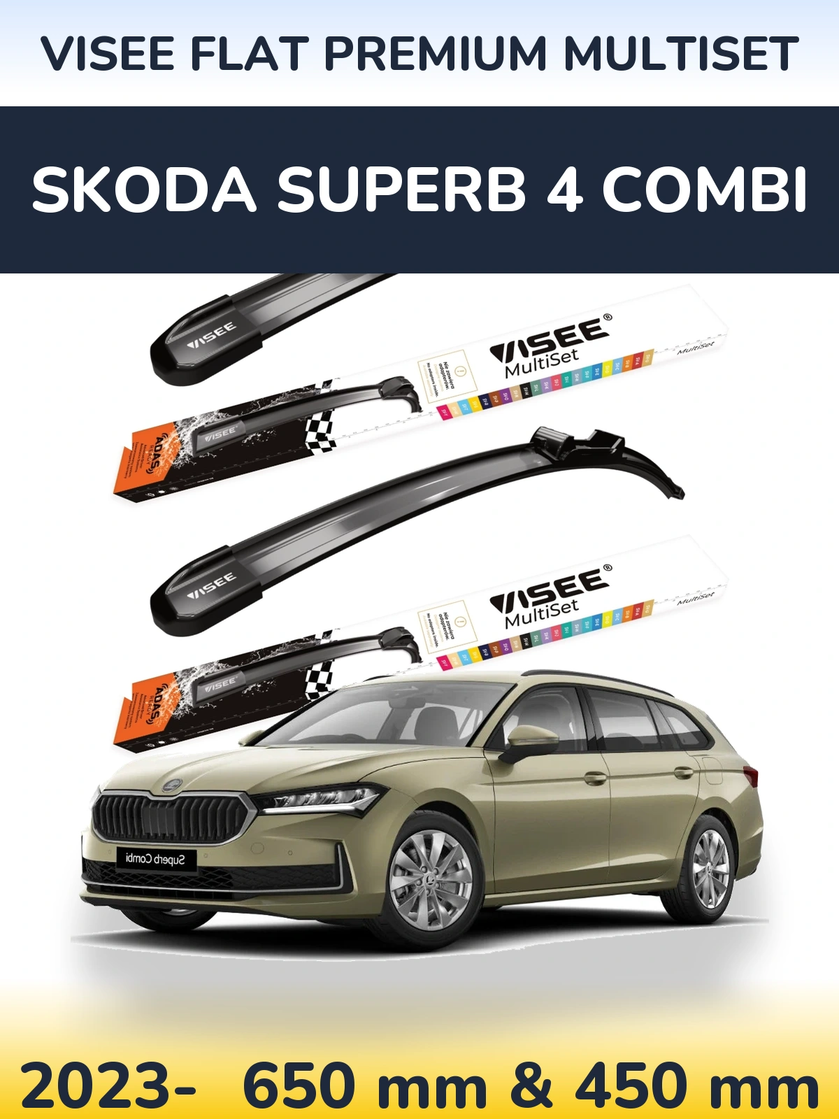 Front wiper blade set VISEE FLAT PREMIUM MultiSet 650 & 450 mm for Skoda Superb 4 Combi 2023-2026