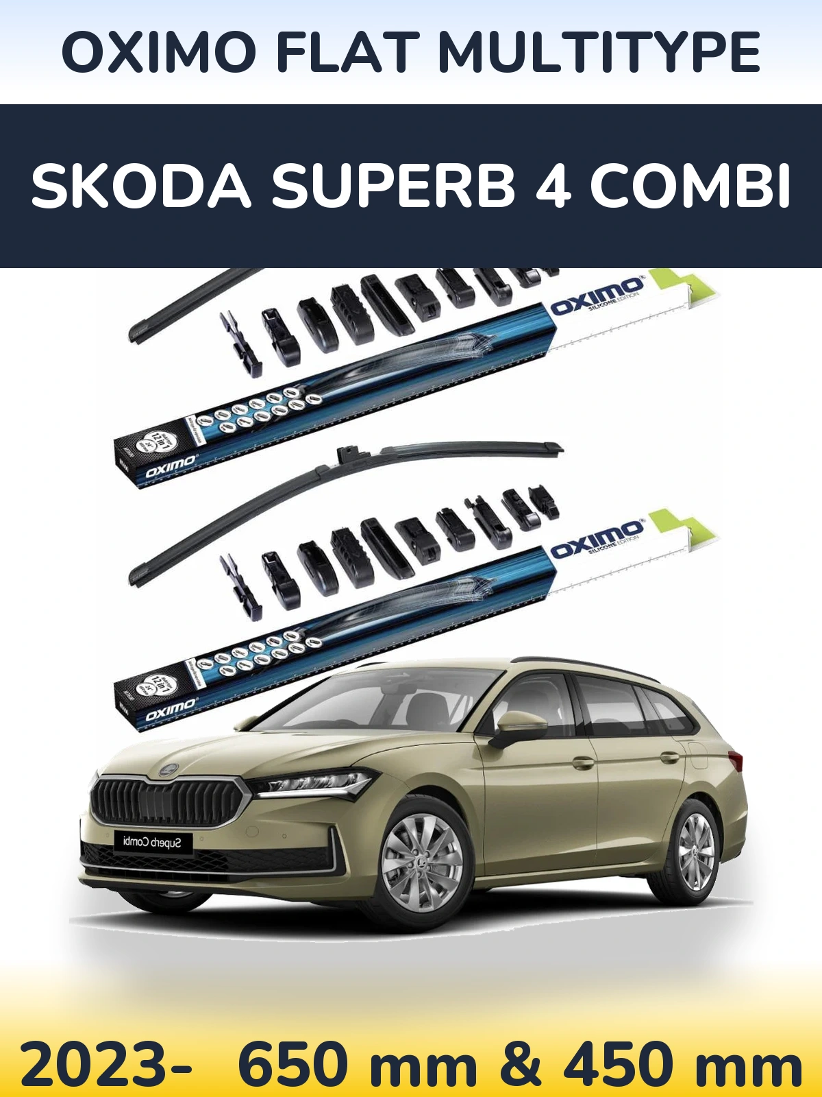 Front wiper blade set Oximo Flat MultiTipse 650 & 450 mm for Skoda Superb 4 Combi 2023-2026