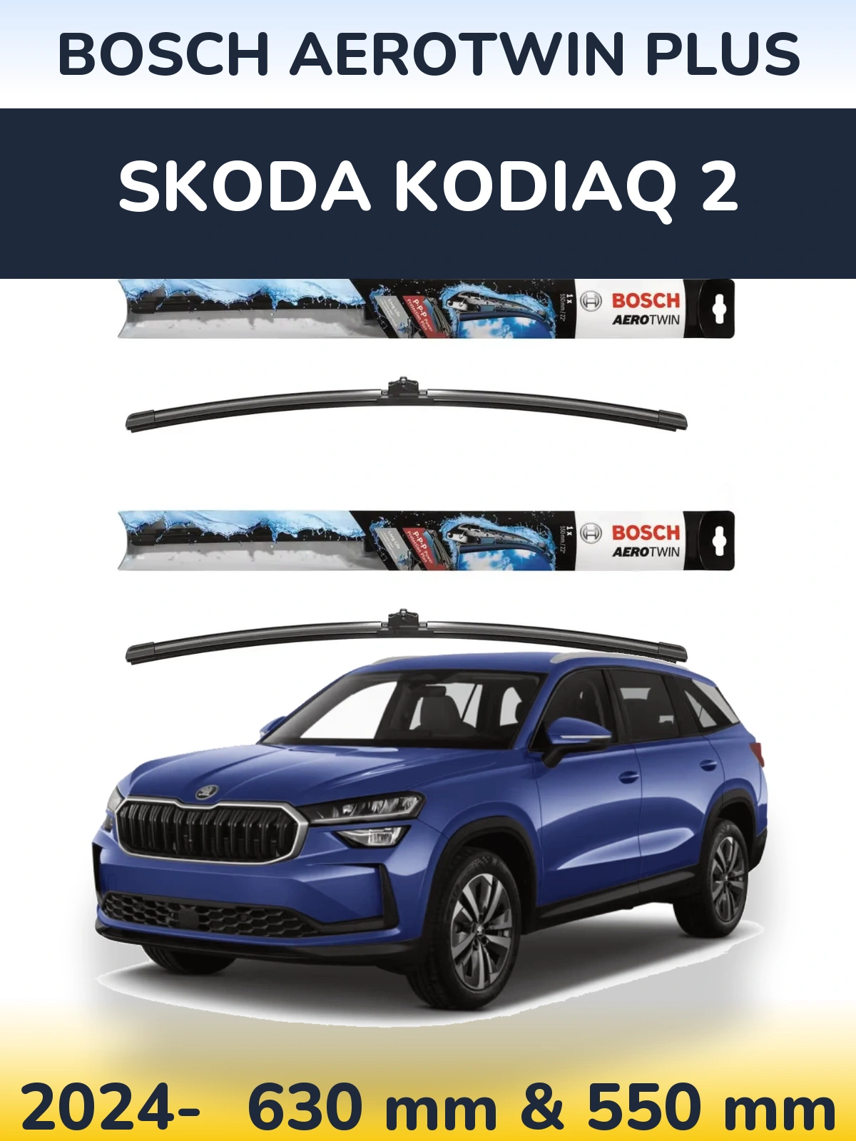 Front wiper blade set BOSCH AeroTwin Plus 600 & 550 mm for Skoda Kodiaq 2 2024-2026
