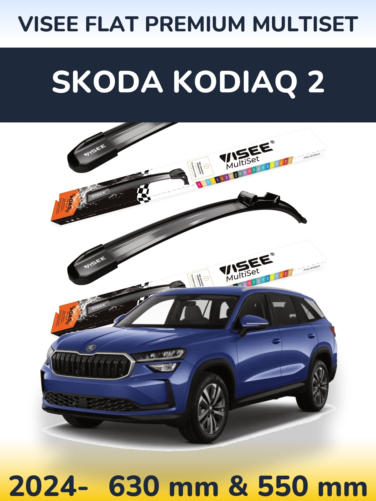 Front wiper blade set VISEE FLAT PREMIUM MultiSet 630 & 550 mm for Skoda Kodiaq 2 2024-2026