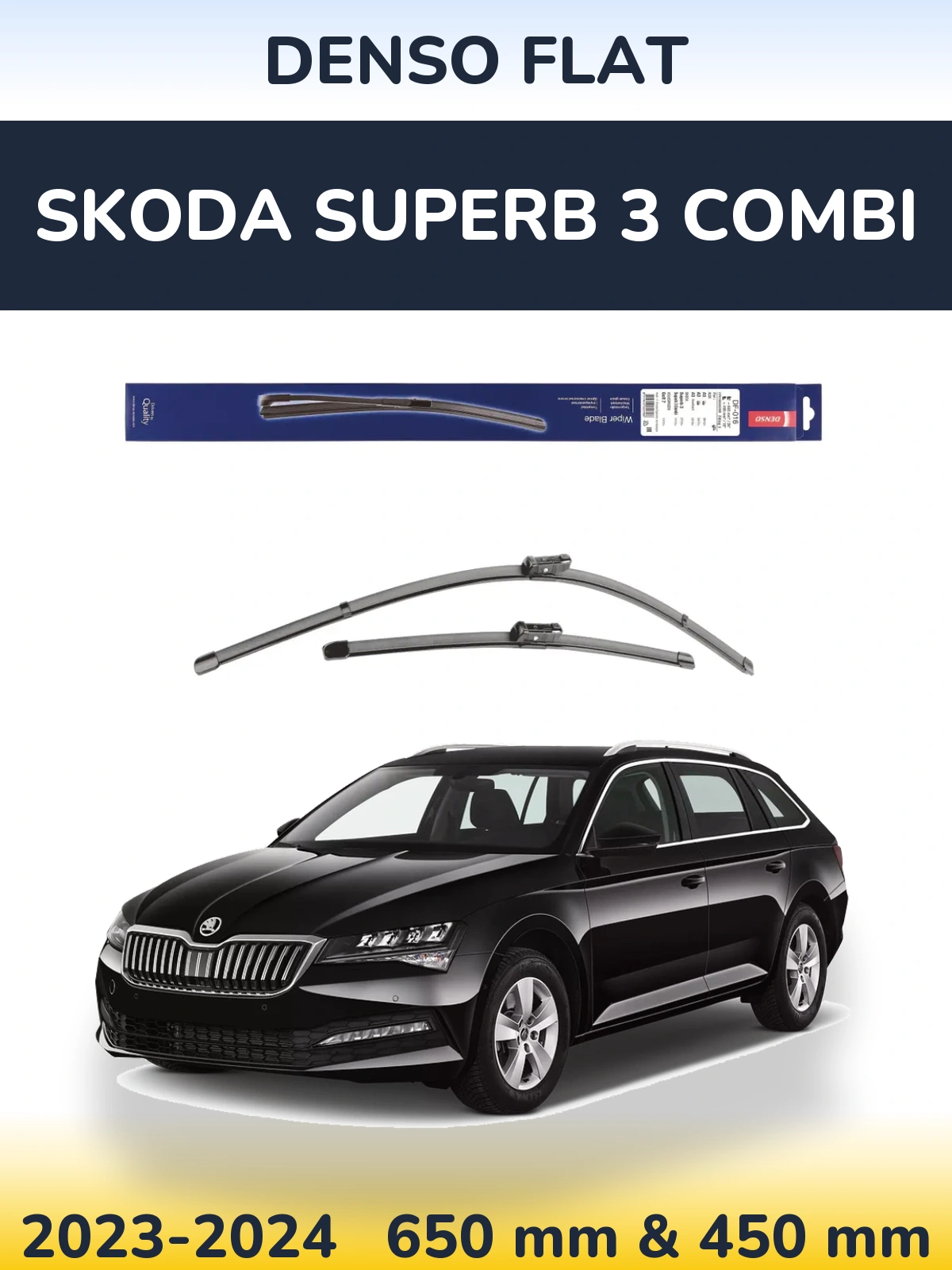 Front wiper blade set Denso Flat 650 & 450 mm for Skoda Superb 3 Combi 2023-2024