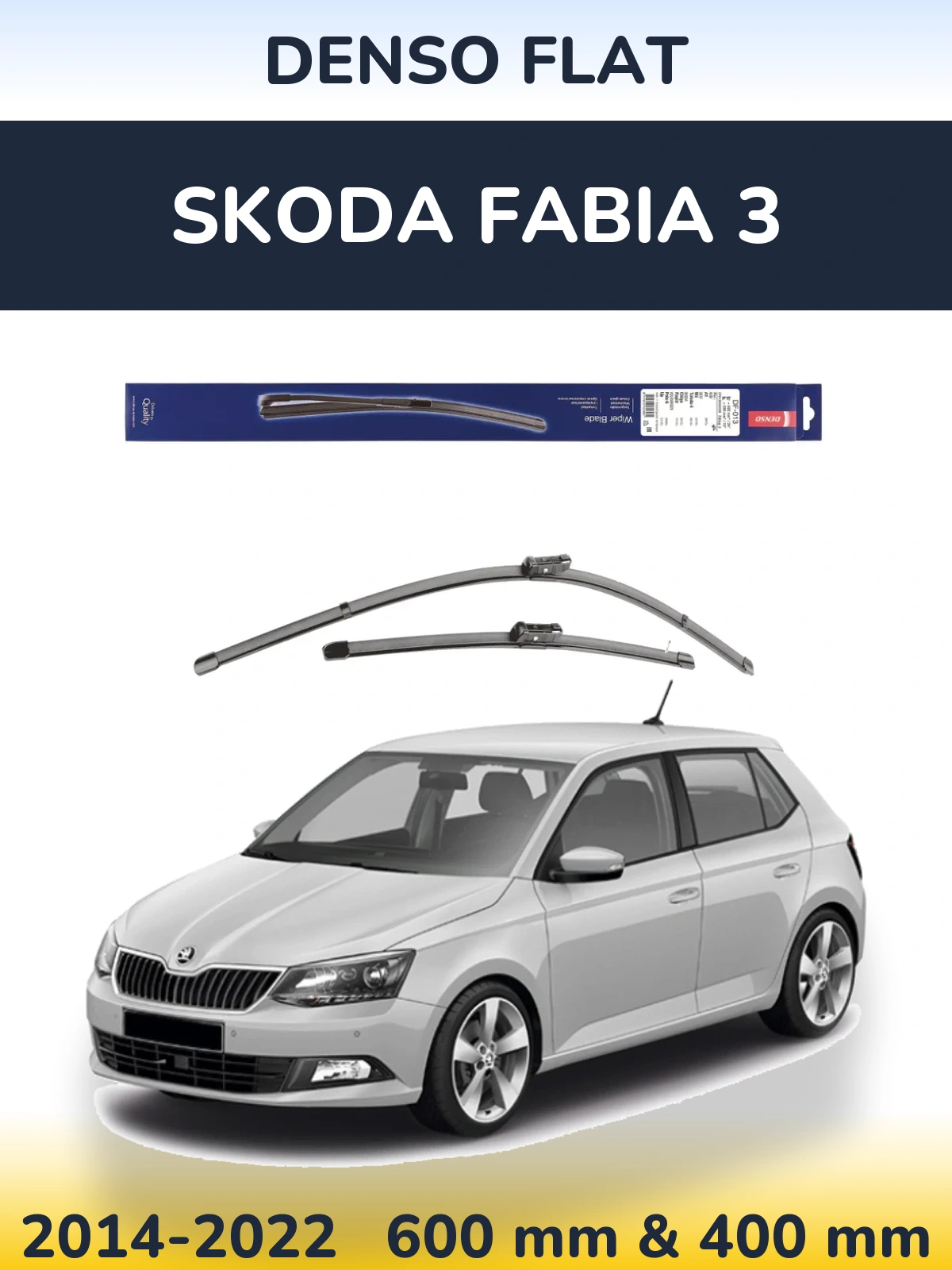 Front wiper blade set Denso Flat 600 & 380 mm for Skoda Fabia 3 2014-2022