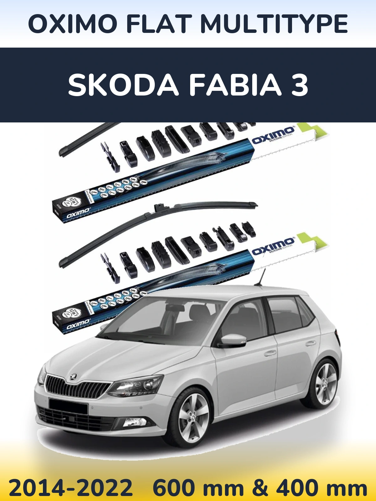 Front wiper blade set Oximo Flat MultiTipse 600 & 400 mm for Skoda Fabia 3 2014-2022